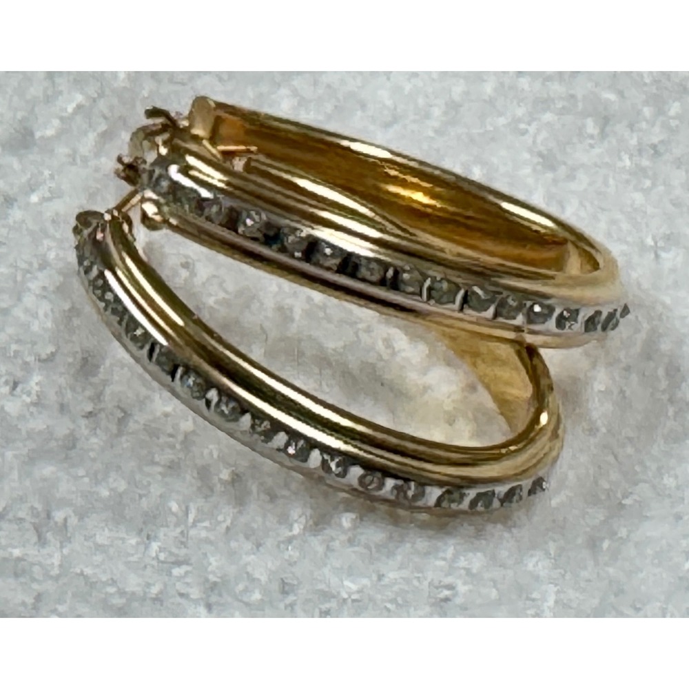 10k Gold and diamond hoop Earrings - Picture 2 of 7